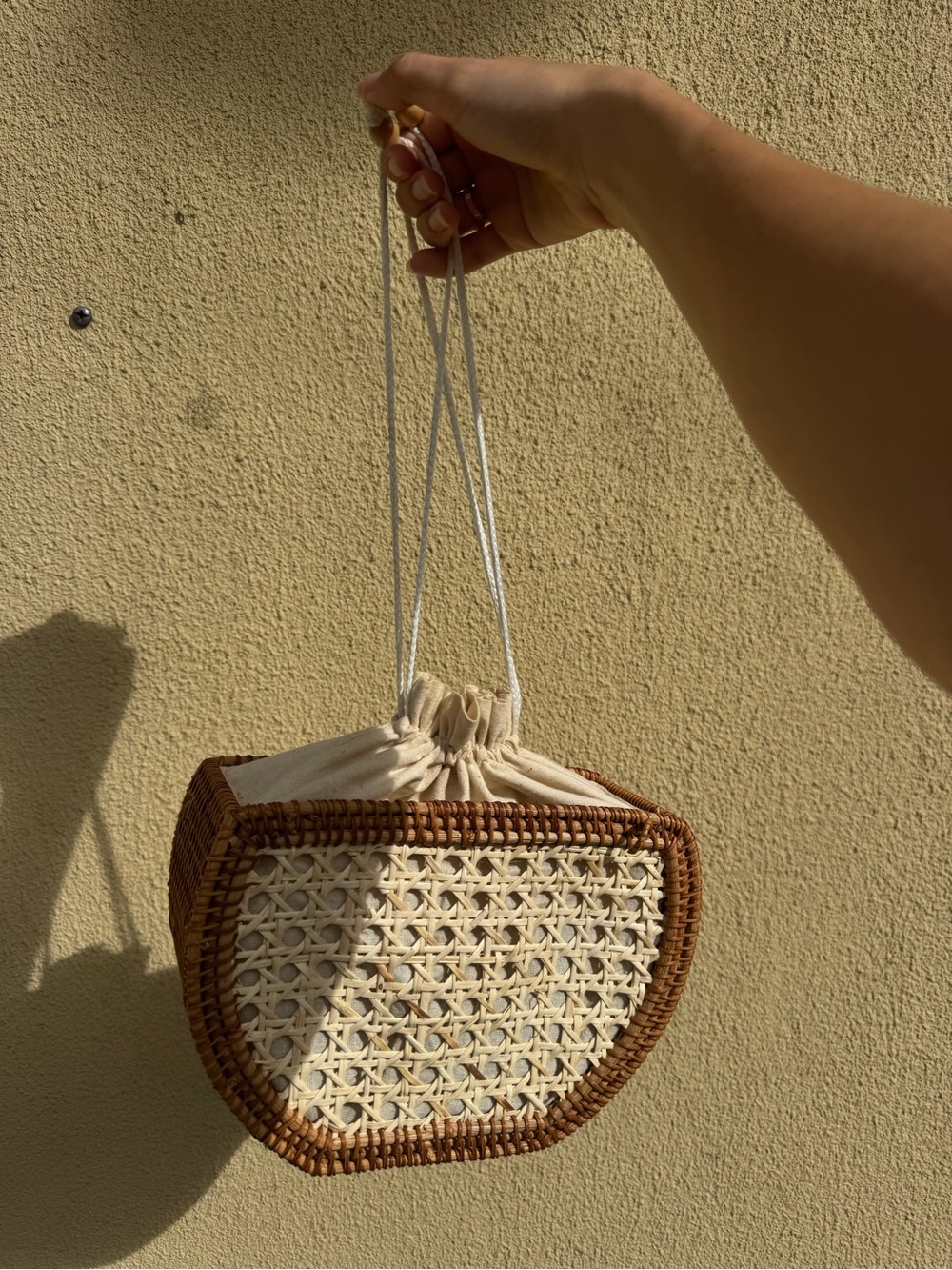 Woven Rattan Drawstring Clutch